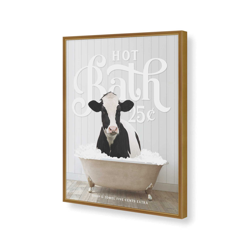«Cow Hot Bath» par Art, L 36 x H 48, Impression encadrée, Or