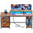 61" Desk With LED Light & Power Outlets, Reversible Computer Table With File Cabinet & Drawer, White Gaming Desk Writing Table With Dual Monitor Stand, For Home/Office-414579642