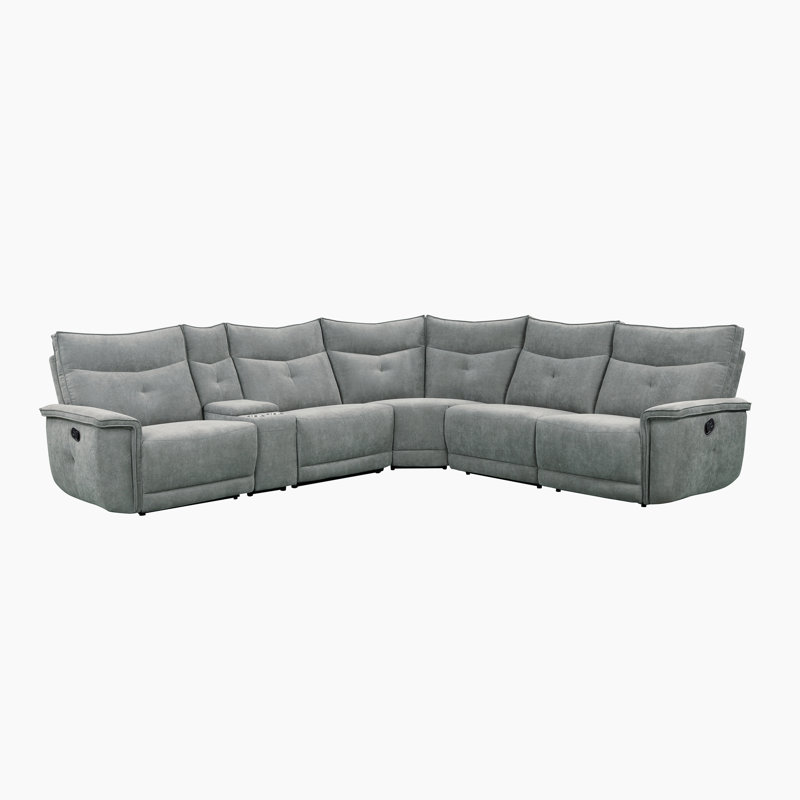 Canapé modulaire inclinable 6 pièces Achernar, Mélange de polyester gris foncé, Orienté à gauche (vu de face)