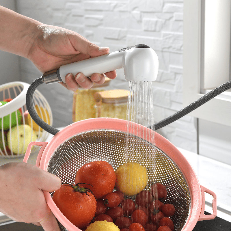 Robinet d'évier de cuisine à poignée simple extractible, Blanc