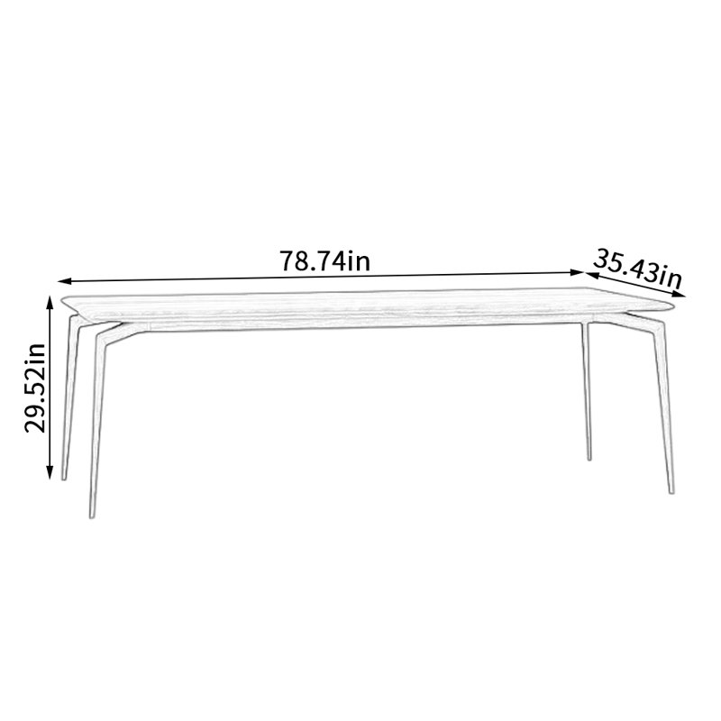 Modern Minimalist Long Solid Wood Dining Table, 29.52" H x 35.4" W x 78.7" L