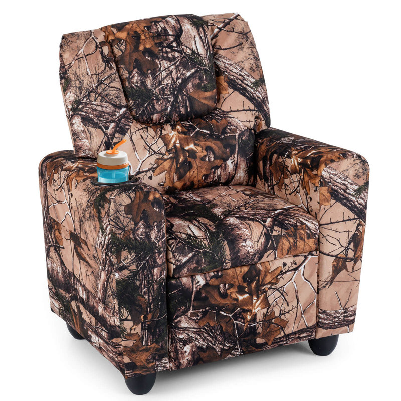 Kids Recliner with Cup Holder with Adjustable Backrest & Footrest Camouflage, Brown/Black Camouflage