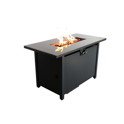 25'' H X 42'' W Steel Outdoor Fire Heating Pit Table, Black, 50000Btu, Heat Top, Push Button Ignition, Hidden Storage Tank Deck W, Gas For Backyard