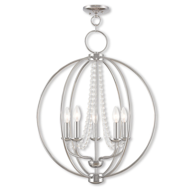 Moores Globe Chandelier, Polished Chrome, 28.25" H x 22" W x 22" D, 5