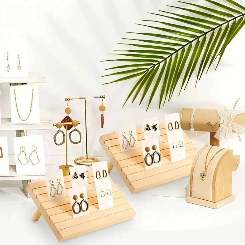 Présentoir à boucles d'oreilles en bois 62 pièces, Naturel