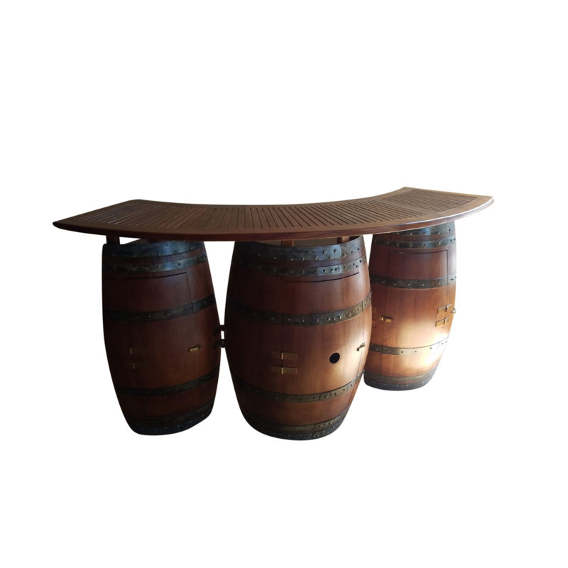 72'' Rustic Teak and Recycled Wine Barrel Foldable Home Bar