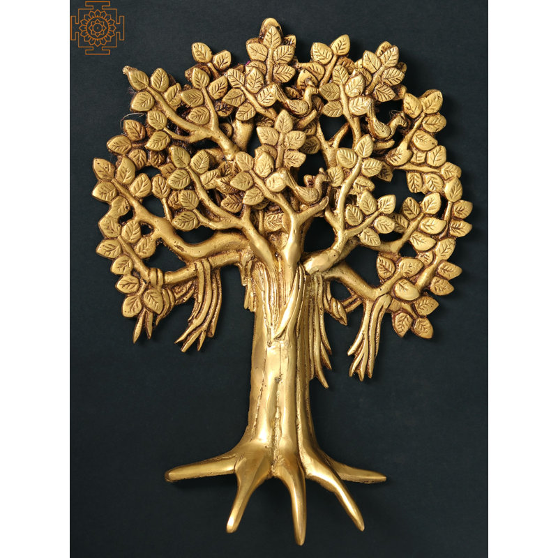 Handmade 11-Inch Brass Tree of Life Wall Hanging – Green Patina Finish, Banyan Motif, Spiritual & Artistic Home Decor Accent