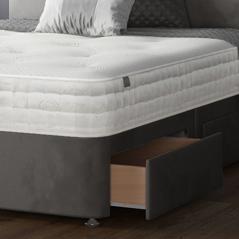 Hayder Divan Bed Base, 2 Foot-end Drawers, Gray, Super King (6')