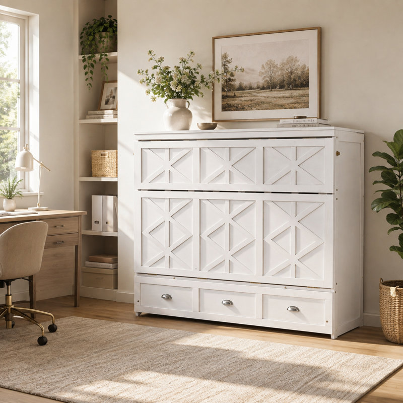 Lit escamotable double avec tiroirs de rangement et ports de chargement intégrés Carnahan, White