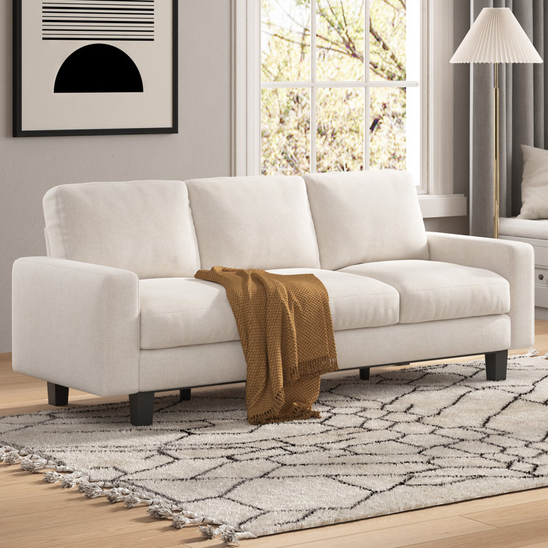 75" Modern  Chenille Upholstered 3 Seater Sofa with Deep Seat, Cream, Cream Chenille