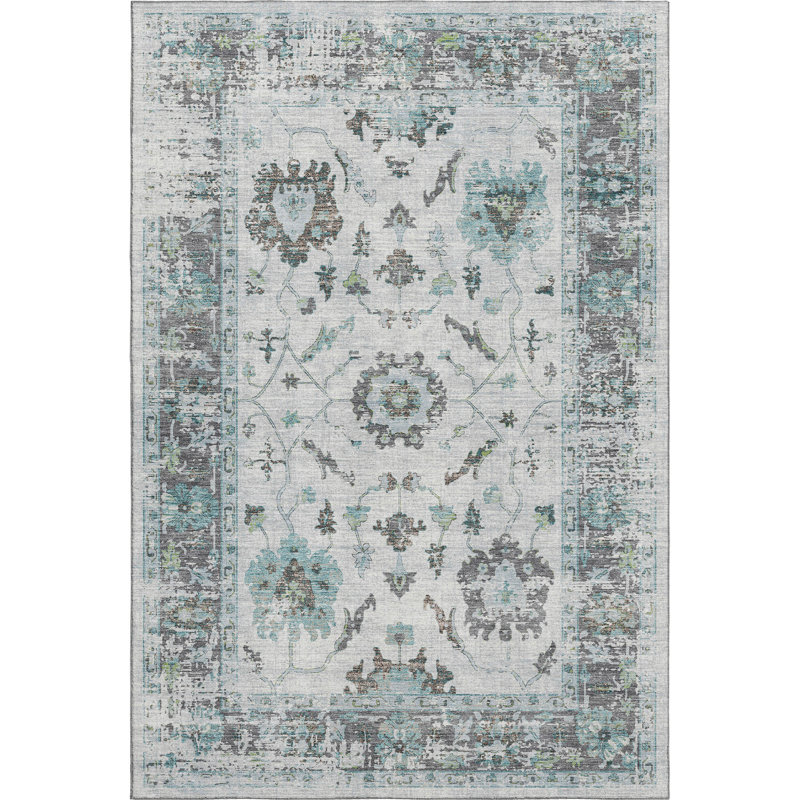 Premium Machine Washable Pirtle Border Rug, Rectangle 3' x 5'