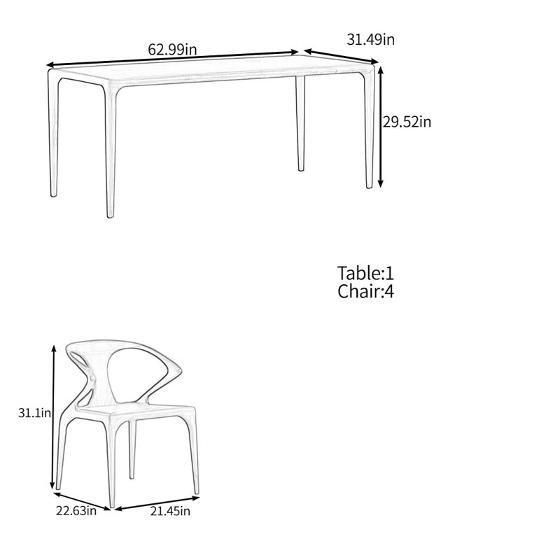All solid wood multifunctional table set, 29.52"H x 62.99"L x 31.49"W