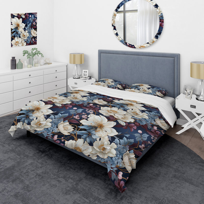 Ensemble de housse de couette Asian Blue Orchids, Housse de couette pour très grand lit et 2 très