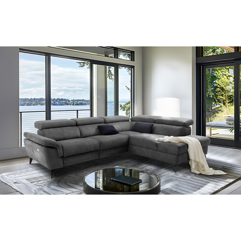 Mirano Imitating Leather Fabric Electric Reclining Corner Sofa , Right Hand Facing, Dark Grey
