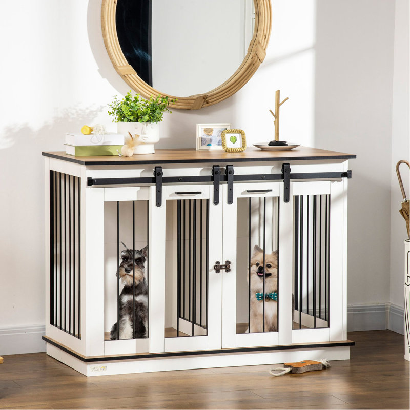 Cage rustique pour chien, l 47 po x P 23,5 po, H 35 po, blanc, pour chenil d'intérieur Happy Dogs, petits et grands chiens, avec un design élégant et pratique