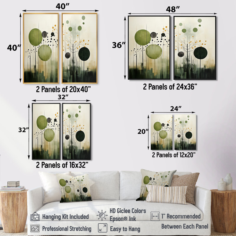 Vert, beige, scandinave moderne scandinave I - art mural moderne scandinave grand, 32" H x 32" W, Brown
