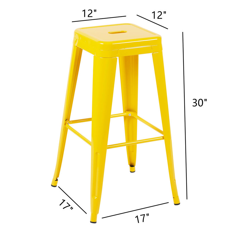 Tabourets de bar en métal de 30 pouces à hauteur de comptoir sans dossier en jaune, de 4, non empilables, amovibles, assemblables, pour îlot de cuisine, bar, salle à manger, solide et rouille