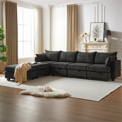 Canapé modulaire en velours côtelé de 113,5 po, canapé modulaire en U avec repose-pieds avec rangement, canapé modulaire de 6 places avec méridienne