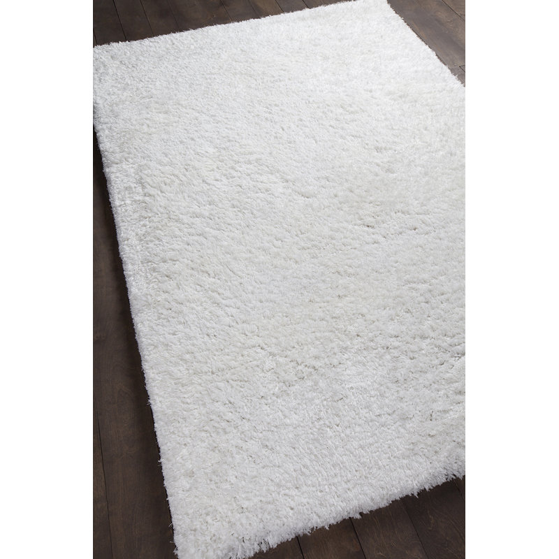 Tapis blanc à poils longs en polyester et laine touffeté à la main Garretson, Rectangulaire 9 pi x 13 pi