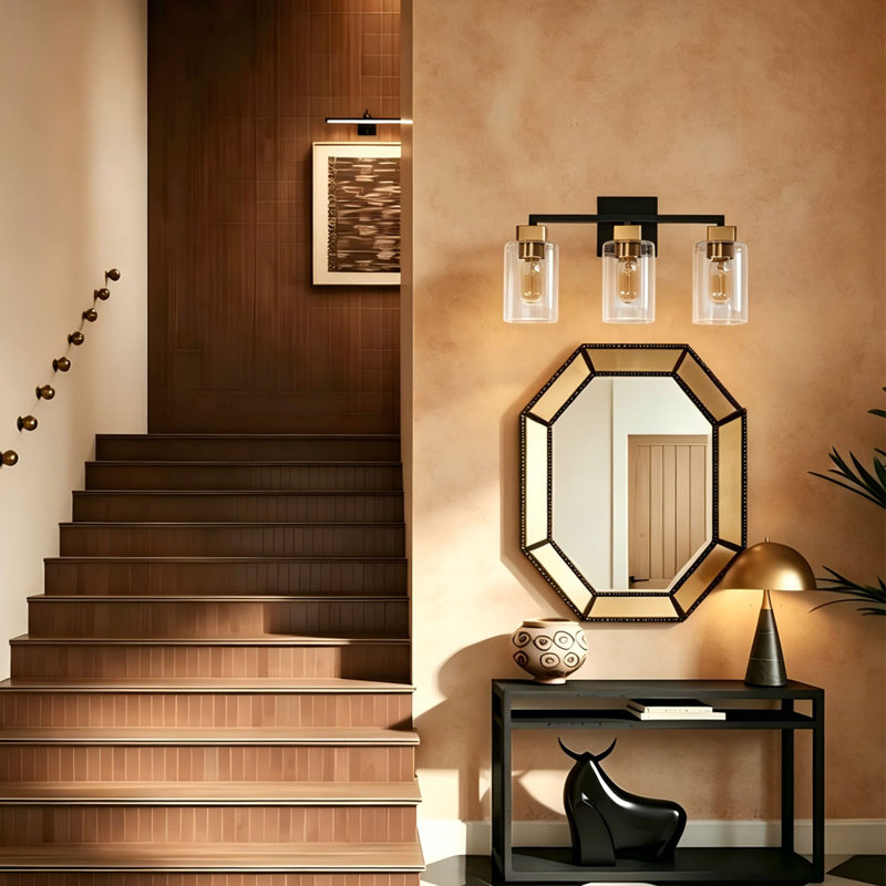 Nayomee Dimmable Black/Brass Rectangle Vanity Light, 3