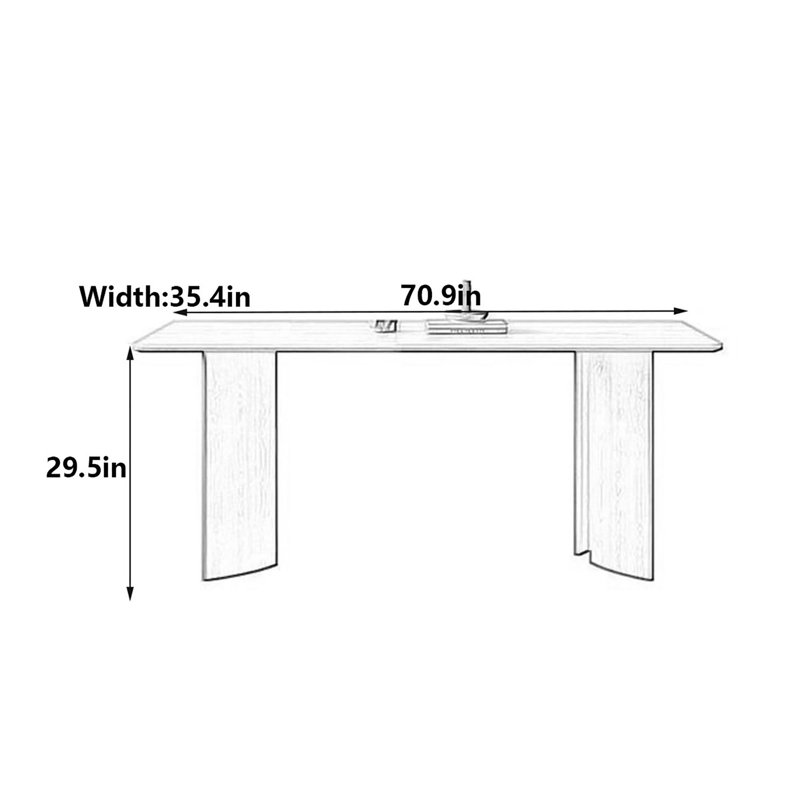 Table Mid-Century rectangulaire en bois et pierre, 29.5"H x 70.9"L x 35.4"W
