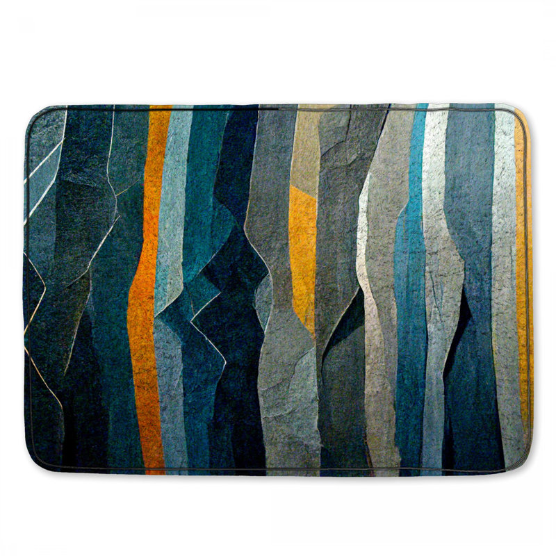 Tapis de salle de bain abstrait, Simple - L 24 po x l 17 po, Bleu / motif abstrait bleu sarcelle