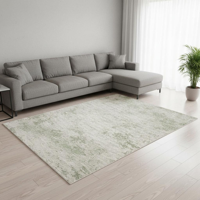 Tapis abstrait crème et vert 8 pi x 11 pi