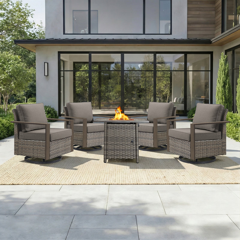 Ensemble de conversation 5 pièces pour chaise de patio moderne avec foyer, Gris, Gris