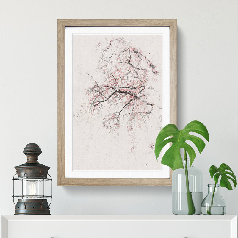 A Pink Cherry Blossom Tree - Picture Frame Painting Print, 33cm H x 24cm W x 2cm D, Oak Framed