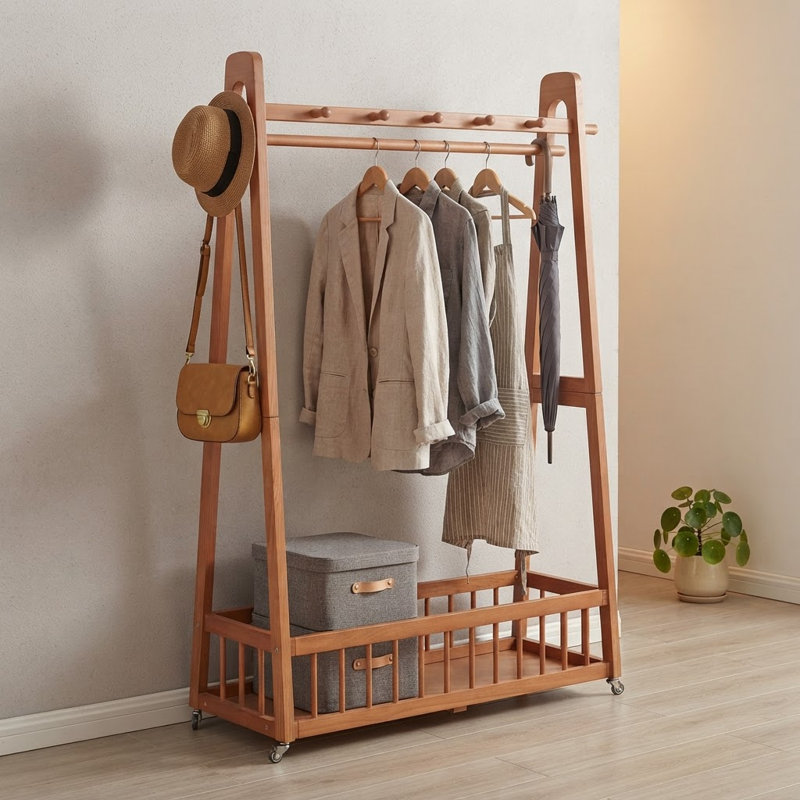 Solid Wood Freestanding 7 - Hook Coat Rack, Cherry