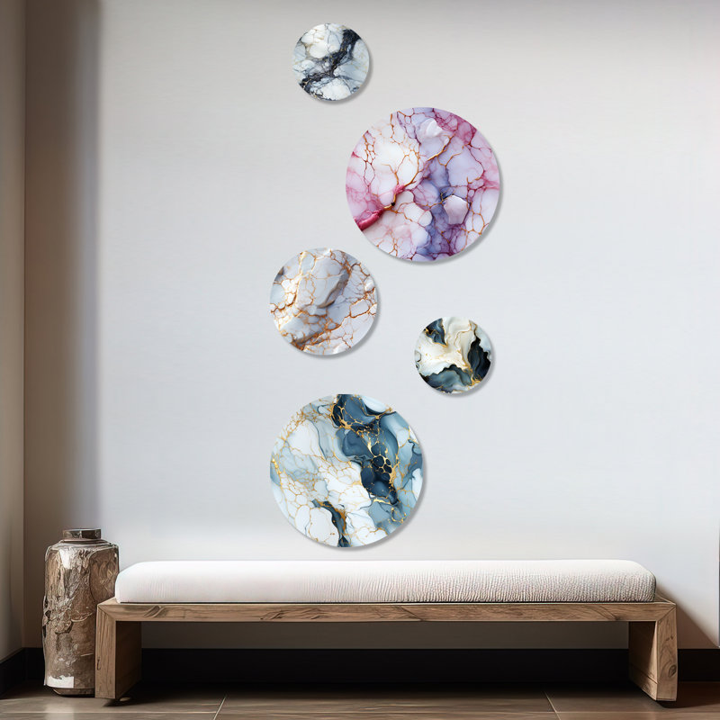 Kasterlee - Ensemble d'art mural rond en marbre Glam 5 pièces