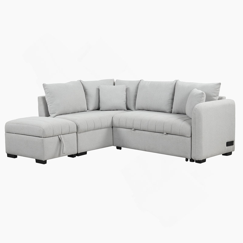 82.6" L-Shaped Sectional Pull Out Sofa Bed Sleeper Sofa With Two USB Ports, Gray Fabric