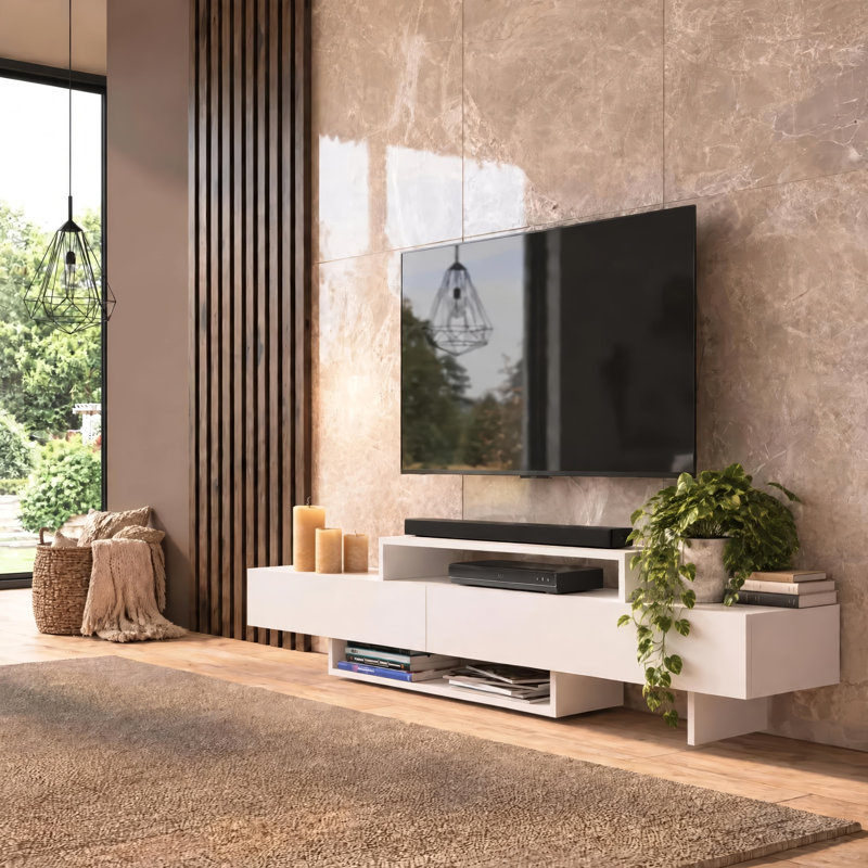 Meuble télé minimaliste moderne pour téléviseur de 65 po ou moins Dessein, Blanc