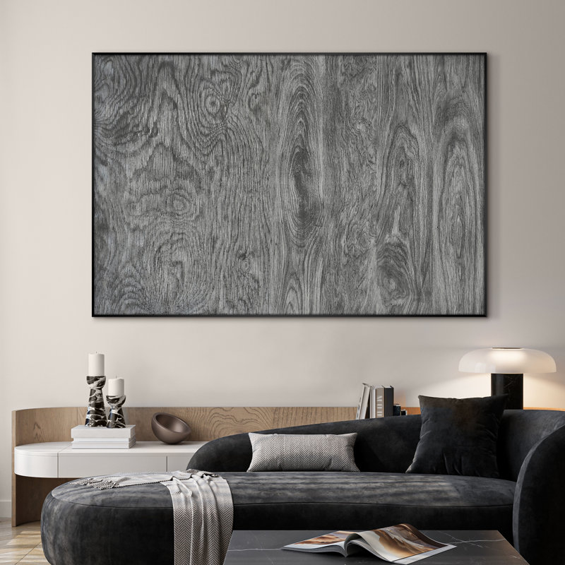 Très grand art mural imprimé sur tissu - grain de bois gris anthracite industriel moderne ou décor d'œuvres d'art pour le salon ou la chambre à coucher - «Assemblage requis du cadre (cadre non fini)»