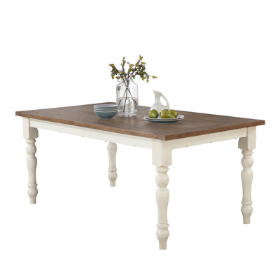 Prato Antique White And Distressed Oak Two-Tone Finish Wood Dining Table