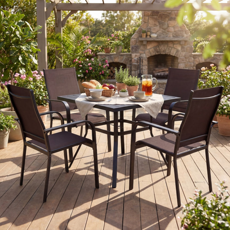 Ensemble de 2 chaises d'extérieur empilables avec cadre en métal et dossier café, 2