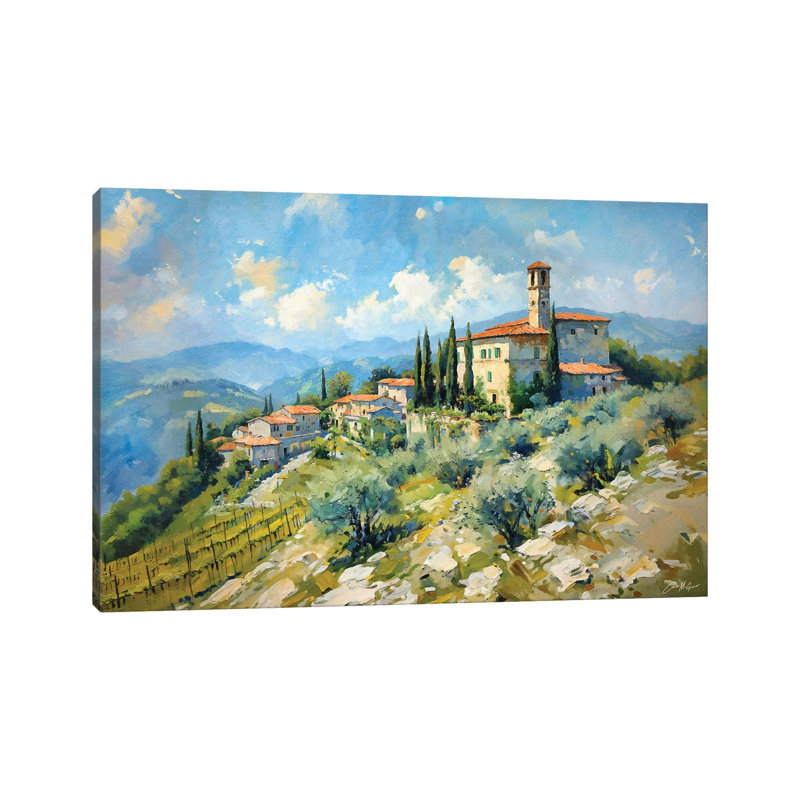 «Tuscan Village On A Hill», reproduction d'art murale encadrée, H 12 po x l 18 po, Toile tendue, Ne s’applique pas