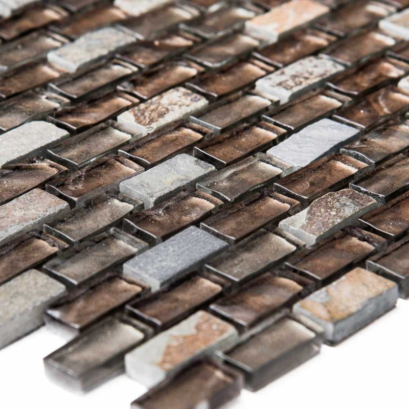 Victory Arctic 12" X 12" Glass Brick Joint Mosaic Wall Tile, Brown