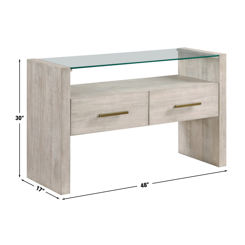 Jaquelyn 48" Glass Top Sofa Table, Washed Linen