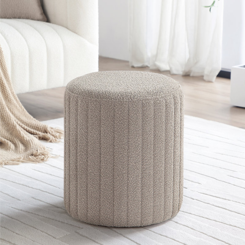 Modern Round Ottoman With Soft Padded Seat,  Upholstered Footrest Stool Ottoman Foot Stool For Living Room, Bedroom, Gray