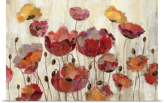 «Poppies in the Rain» par Aniessa, reproduction d'art, H 16 po x l 24 po x P 1,5 po, Toile