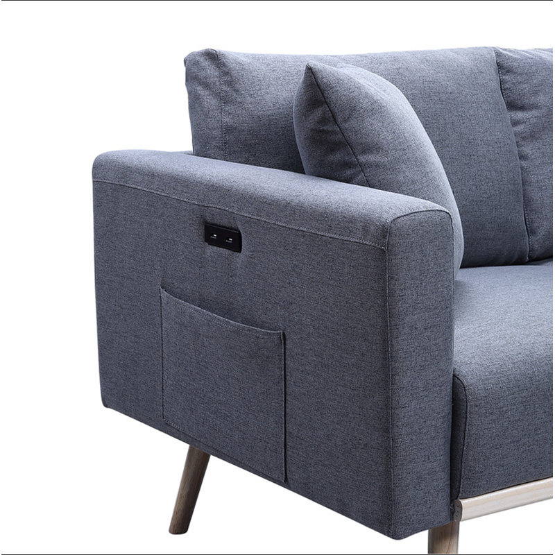 Causeuse en tissu gris foncé Elio de 56,5 po avec ports de chargement USB
