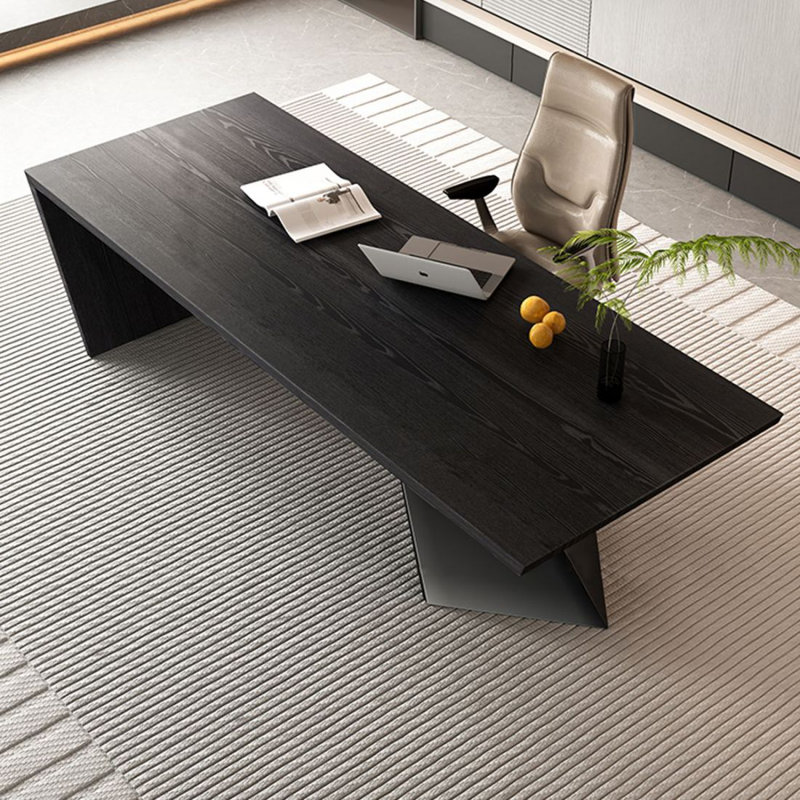 Bureau d'écriture rectangulaire en bois massif noir avec tiroirs, Gauche, 29,53 po H * 70,87 po L * 31,5 po P