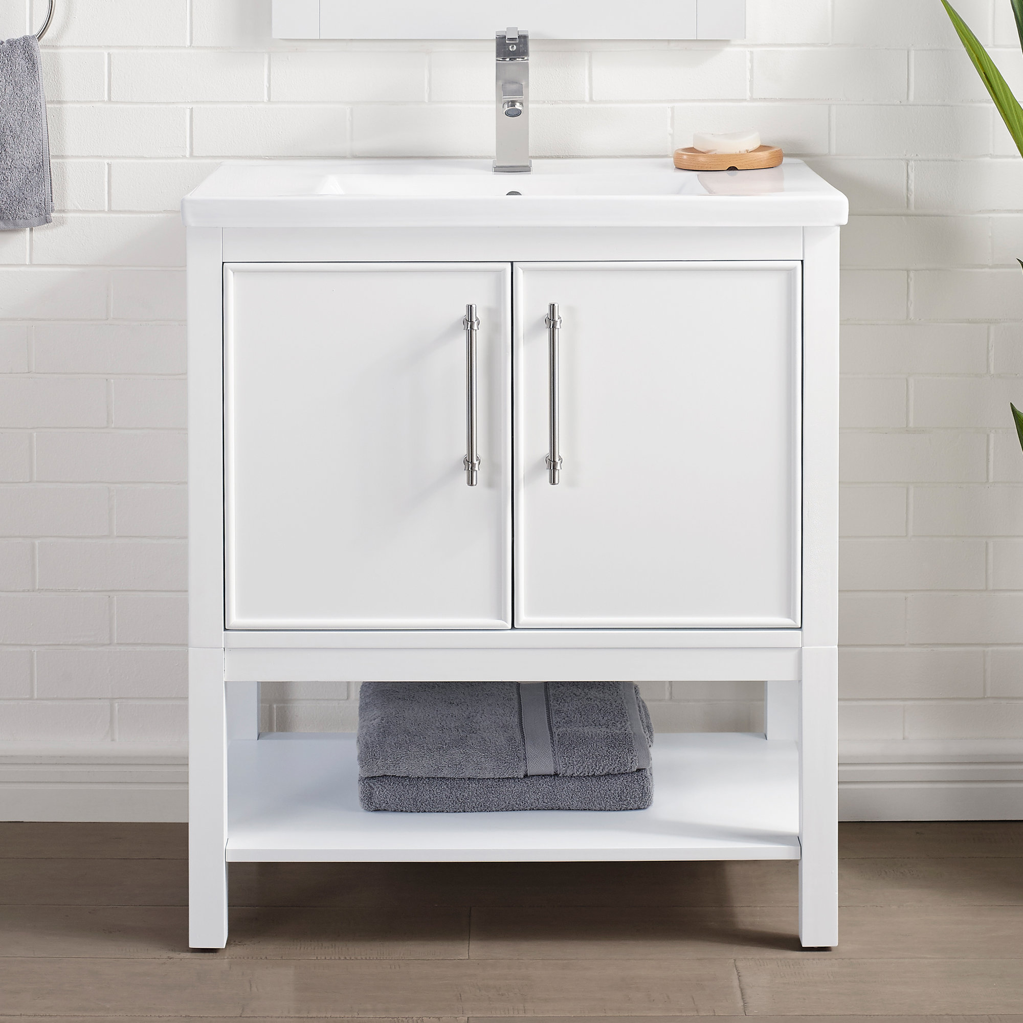 Jewell 30'' Single Bathroom Vanity, White/Brushed Nickel