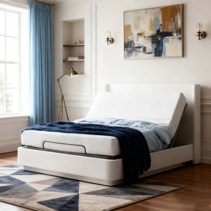 Upholstered Wingback Bed with Adjustable Base Bundle Set