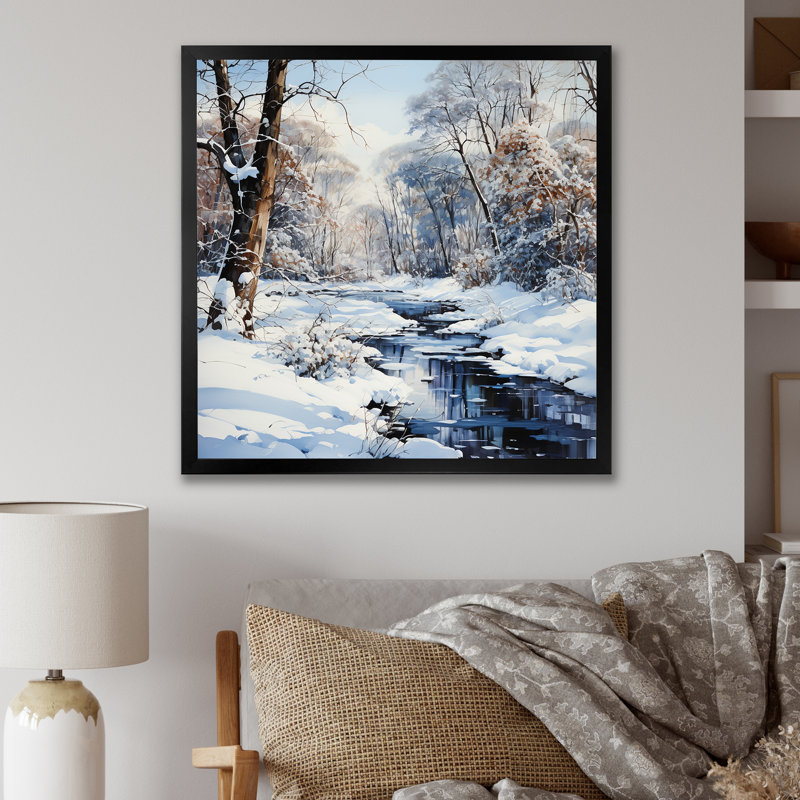 Snow River Winter Scenery, reproduction d'art sur toile, Cadre simple noir, H 36 po x l 36 po x P 1,5 po