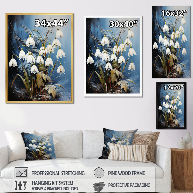 Vert neige, fleurs d'hiver II, H 20 po x l 12 po x P 1 po, Cadre naturel flottant
