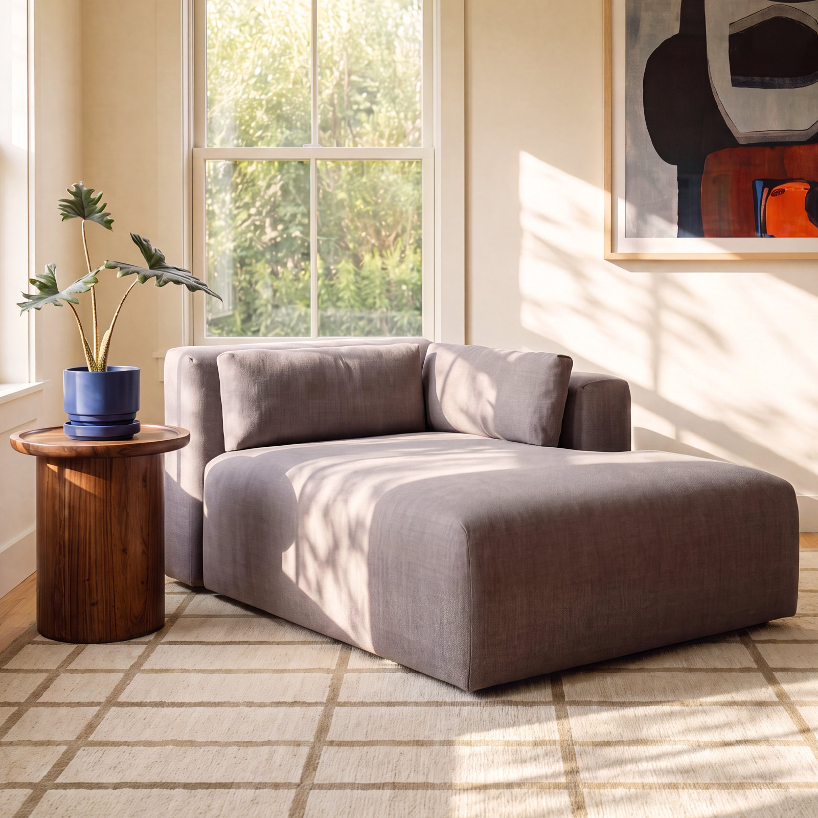 Freddie Linen Upholstered Chaise Lounge, Nevis Graphite