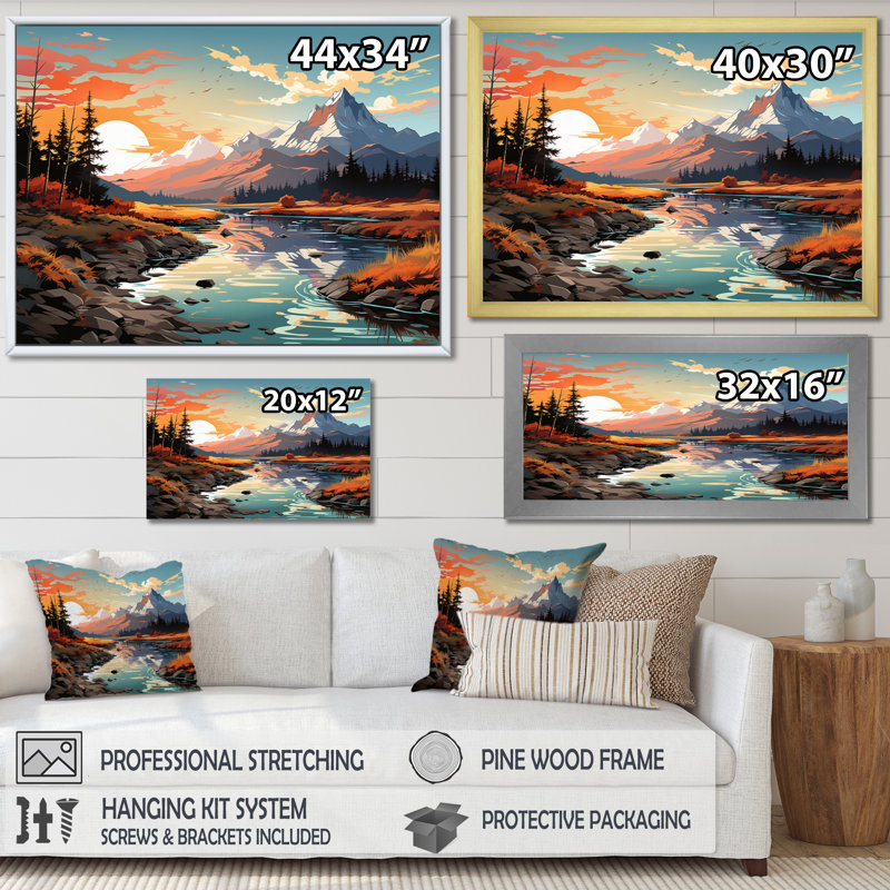 Bouse Landscape Vangogh Mountain Serenity I Framed On Canvas Print, H 24 po x l 32 po x P 1 po, Cadre simple noir