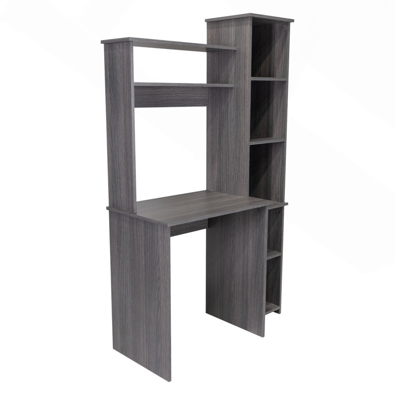Bureau d'écriture, deux tablettes supérieures, cinq casiers, Gris
